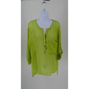 Arden B Y2K Sheer blouse Light Green Work Wear Office Lagenlook Size large